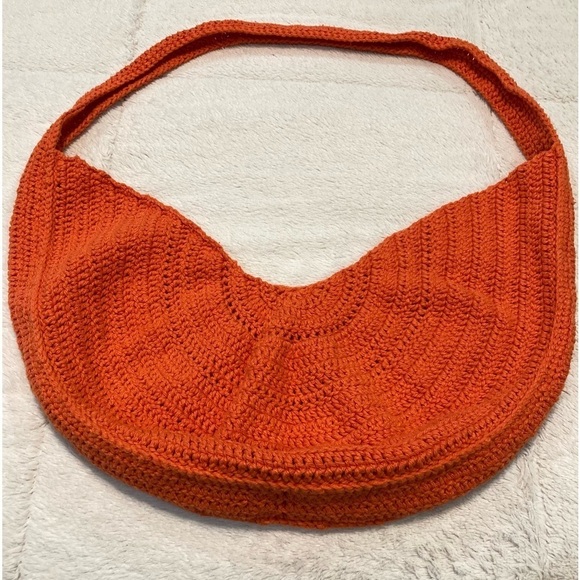 Hand Crafted, Crocheted Orange Half Moon Bag EUC - Picture 3 of 10
